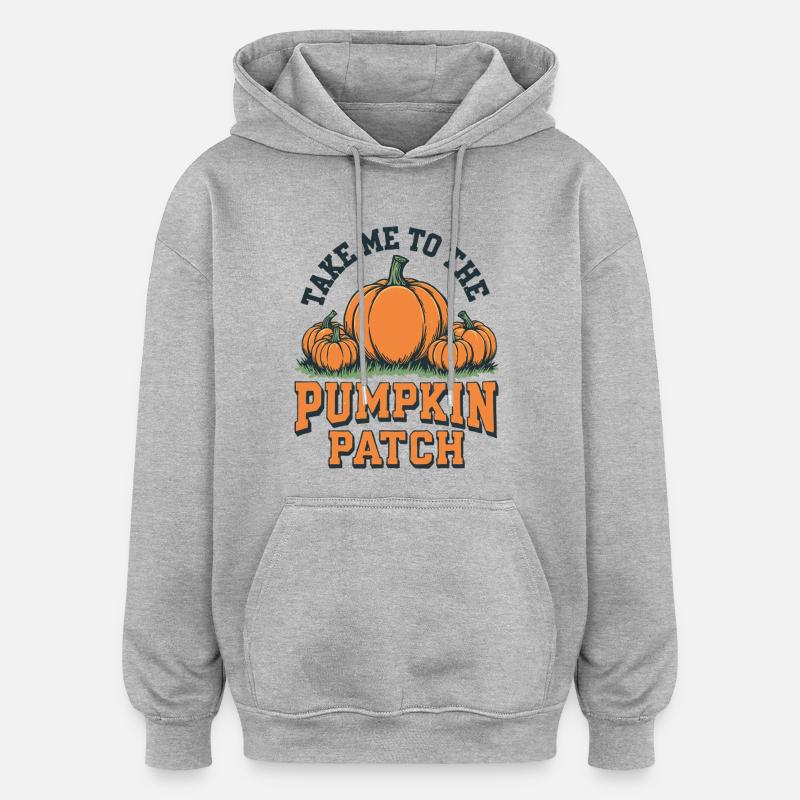 Emmenez-moi au champ de citrouilles - Sweat à capuche oversize unisexe - gris chiné