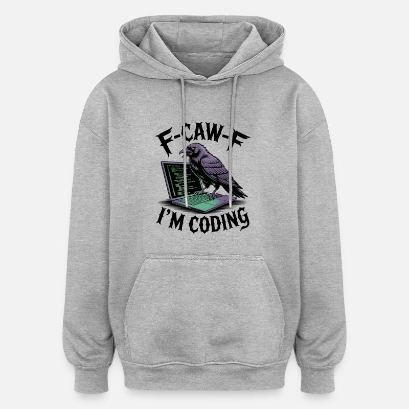 RabenCoder: Code Raven am Laptop - Oversized Unisex Hoodie - Grau meliert