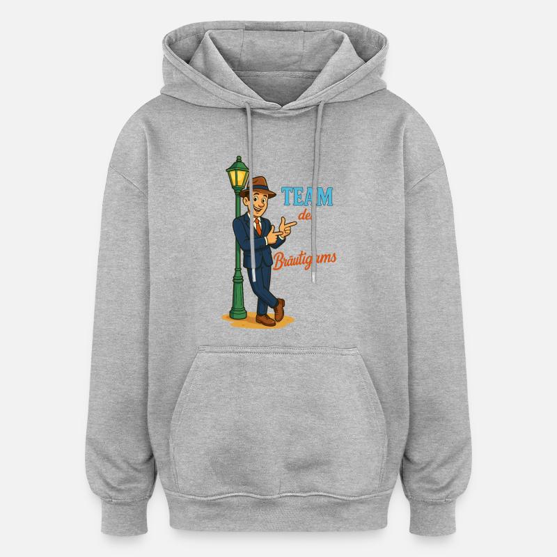Caricature de l’équipe du marié - Sweat à capuche oversize unisexe - gris chiné