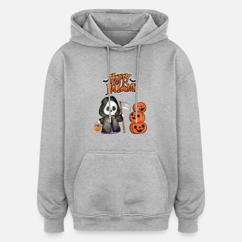 Joyeux Halloween Grim Reaper - Sweat à capuche oversize unisexe - gris chiné