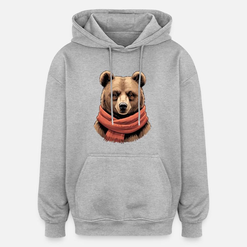 Ours avec écharpe rouge - Sweat à capuche oversize unisexe - gris chiné