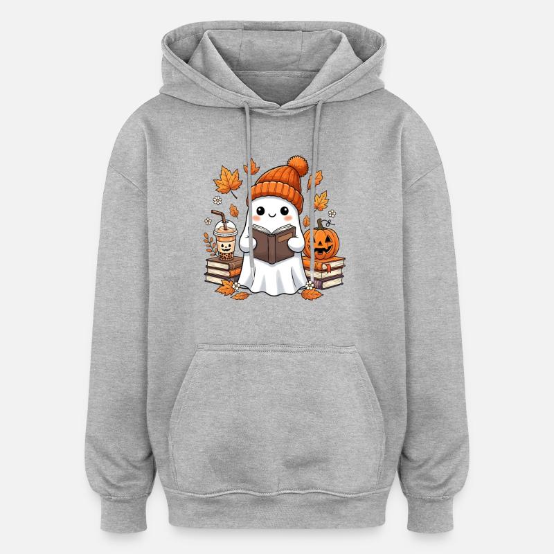Fantôme de récolte d’automne avec citrouille - Sweat à capuche oversize unisexe - gris chiné