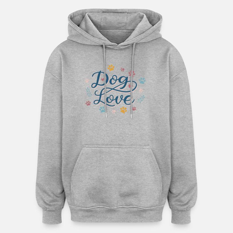 Dog Love Script Pastel Paw - Sweat à capuche oversize unisexe - gris chiné