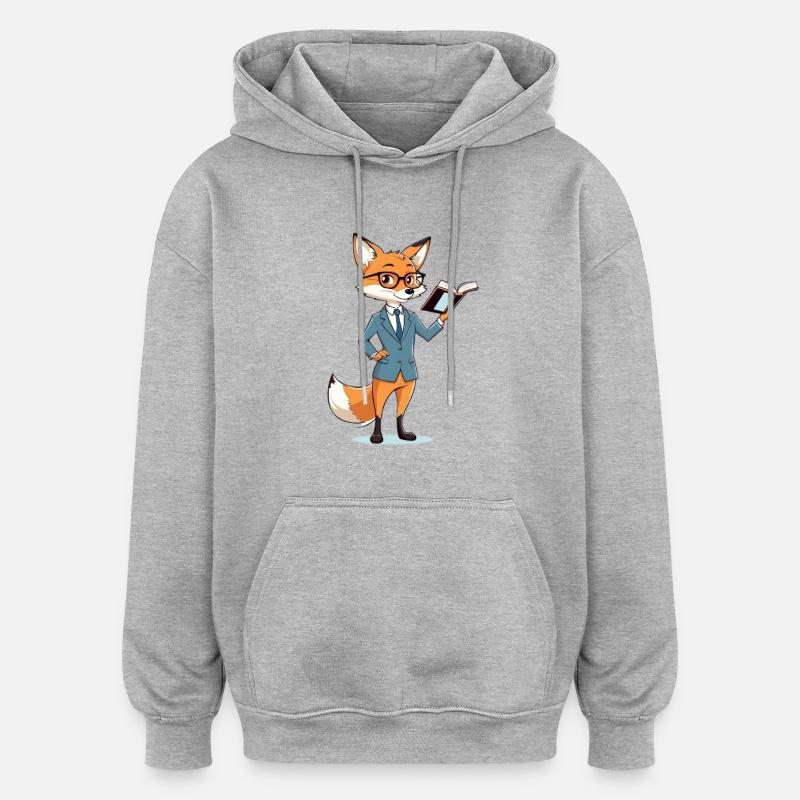 Fuchs-Professor mit Buch im Anzug - Oversized Unisex Hoodie - Grau meliert