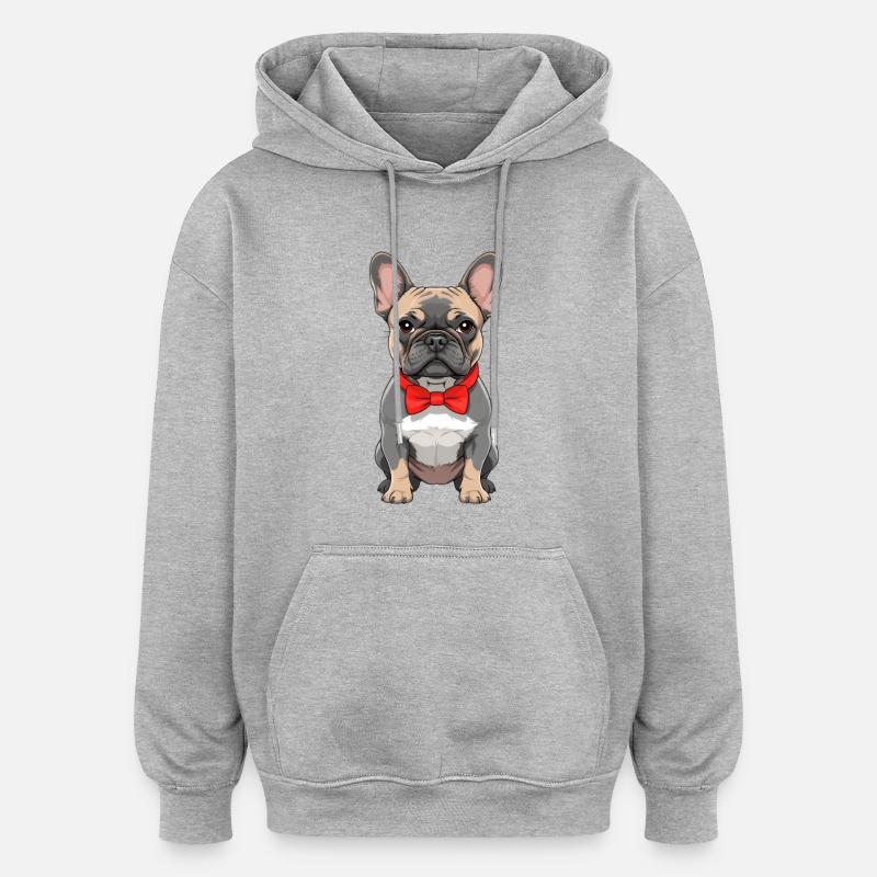 Bouledogue avec un nœud papillon rouge - Sweat à capuche oversize unisexe - gris chiné