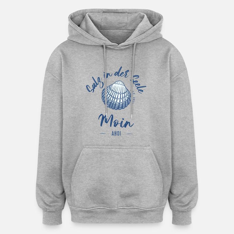 Le sel dans l’âme | Maritmes Design - Sweat à capuche oversize unisexe - gris chiné