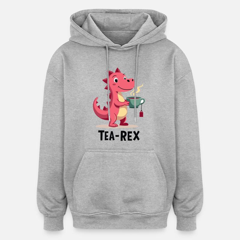 Tea-Rex Dino aime le thé - Sweat à capuche oversize unisexe - gris chiné