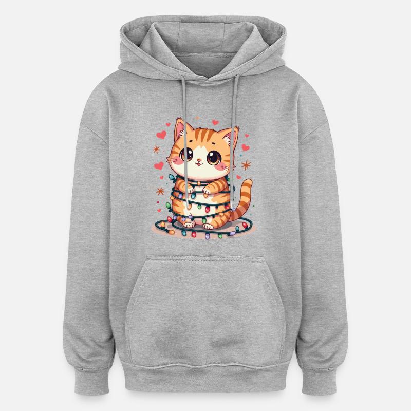 Chat de Noël - Sweat à capuche oversize unisexe - gris chiné