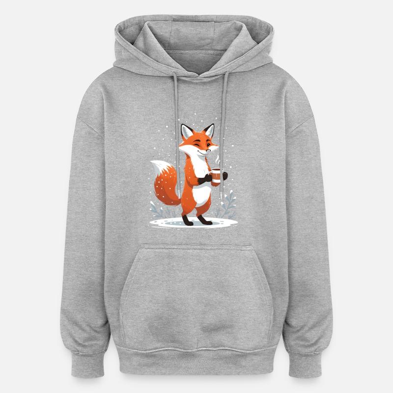 Fuchs mit Kaffee im Winter - Oversized Unisex Hoodie - Grau meliert