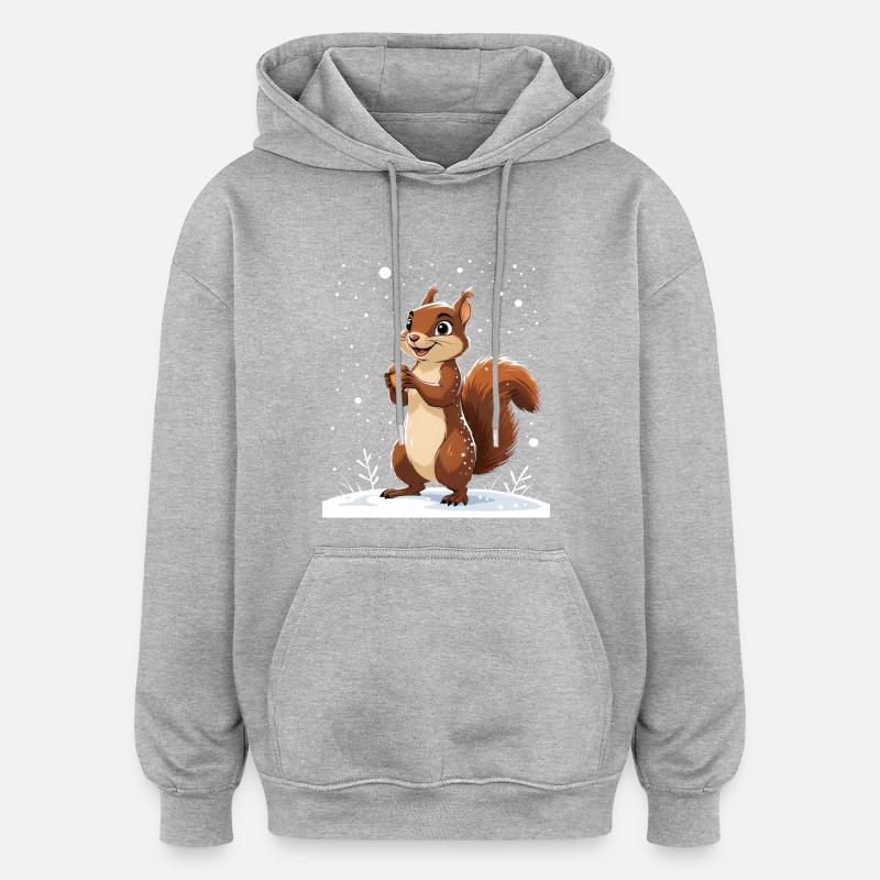 Winterliches Eichhörnchen mit Eichel - Oversized Unisex Hoodie - Grau meliert