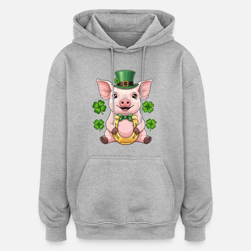 Fer à cheval cochon chanceux - Sweat à capuche oversize unisexe - gris chiné