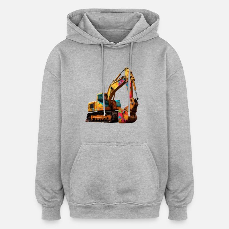 Farbexplosiver Bagger - Oversized Unisex Hoodie - Grau meliert