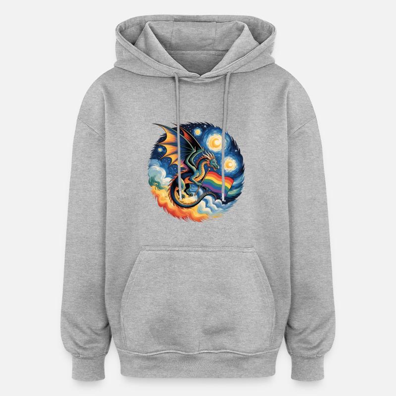 Dragon orgueilleux avec drapeau arc-en-ciel - Sweat à capuche oversize unisexe - gris chiné