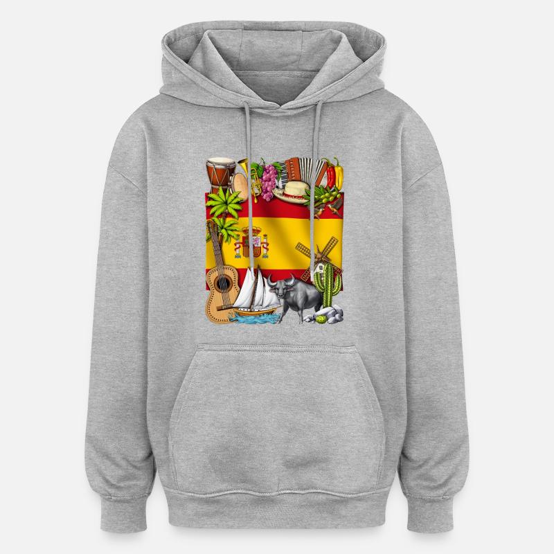 Espagne - Sweat à capuche oversize unisexe - gris chiné
