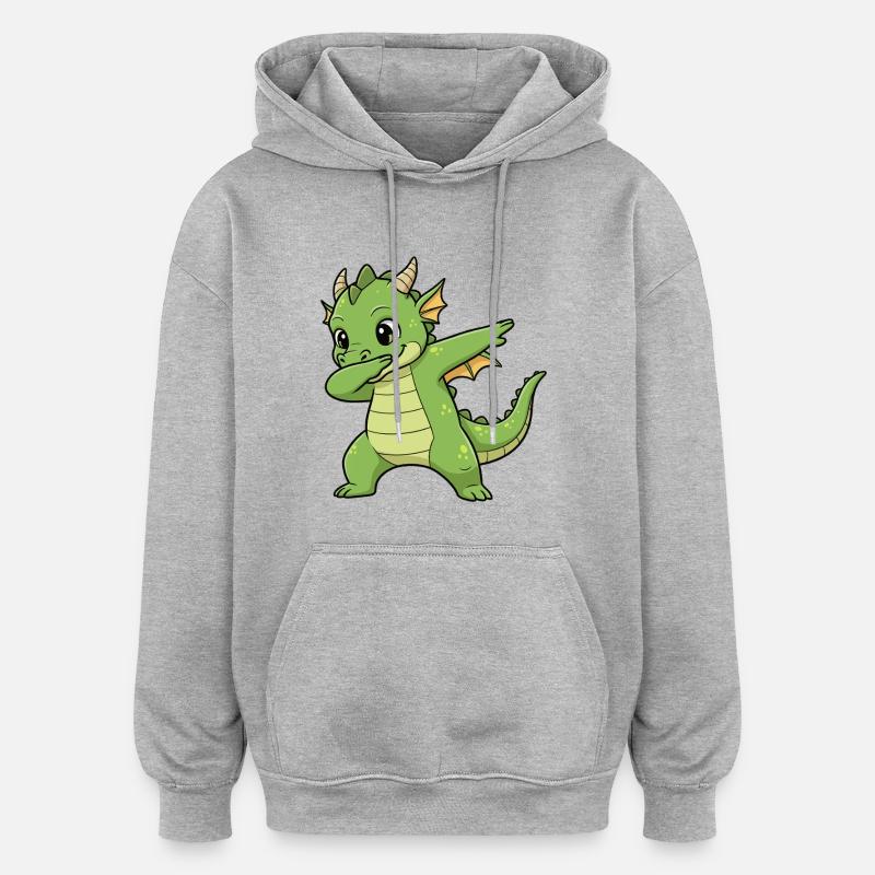 drôle Dragon Dab dessin animé - Sweat à capuche oversize unisexe - gris chiné