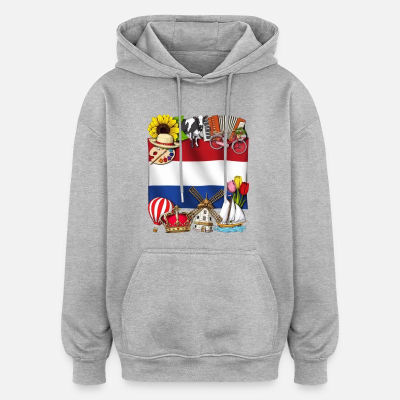 Pays-Bas - Sweat à capuche oversize unisexe - gris chiné