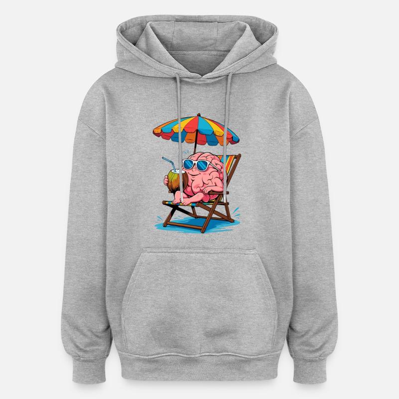 Brain on the beach with cocktail - Oversized Unisex Hoodie - heather grey