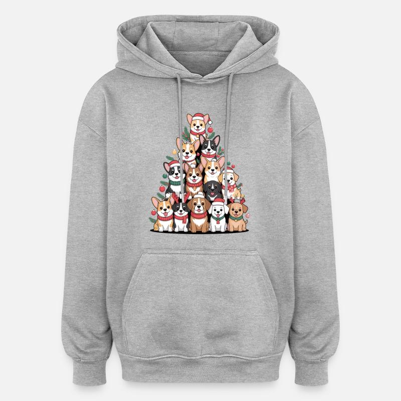 Weihnachtshunde Pyramide – Lustiger Xmas Look - Oversized Unisex Hoodie - Grau meliert