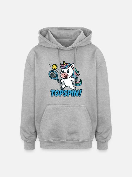 Topspin! Enhjørning Tennis Humor Kraft - Oversize unisex hoodie - grå meleret