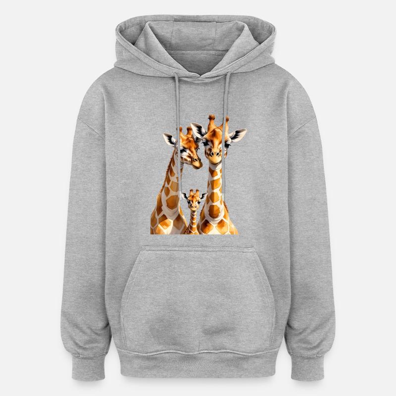 Trio de girafes illustration sur textiles - Sweat à capuche oversize unisexe - gris chiné