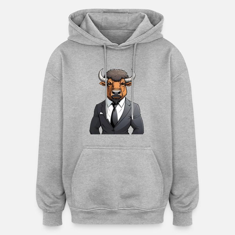 Costume taureau au look d’affaires - Sweat à capuche oversize unisexe - gris chiné