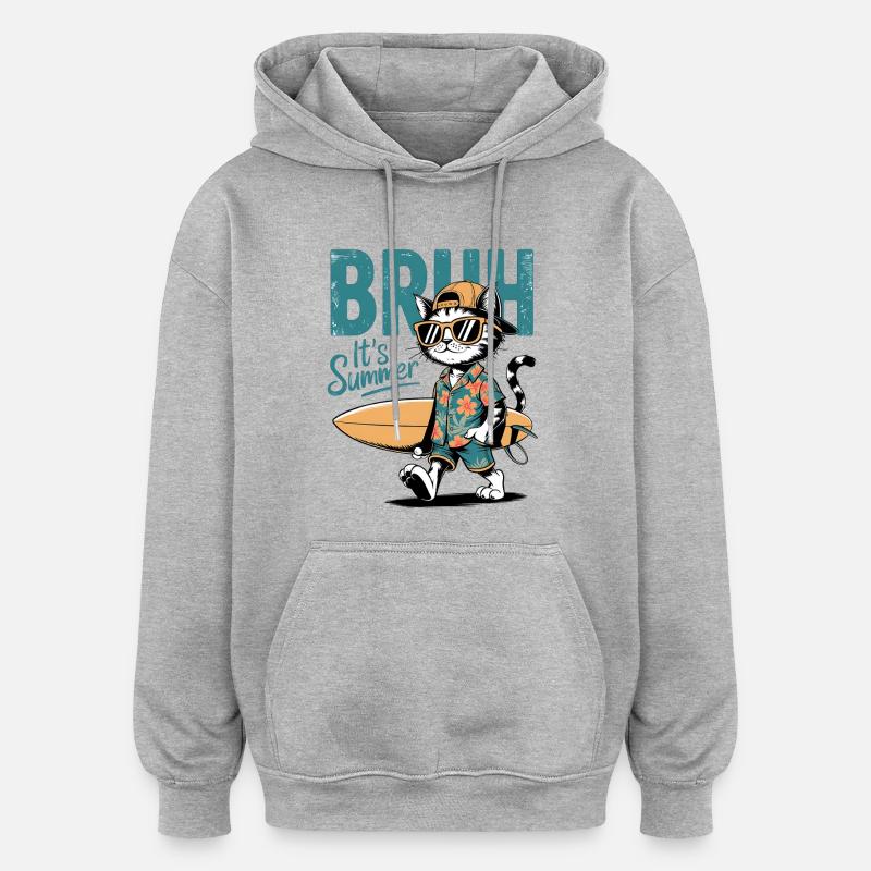 Surfer Katze mit Surfbrett - Oversized Unisex Hoodie - Grau meliert