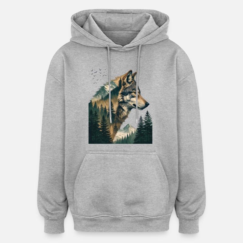 Waldwolf Double Exposition - Sweat à capuche oversize unisexe - gris chiné