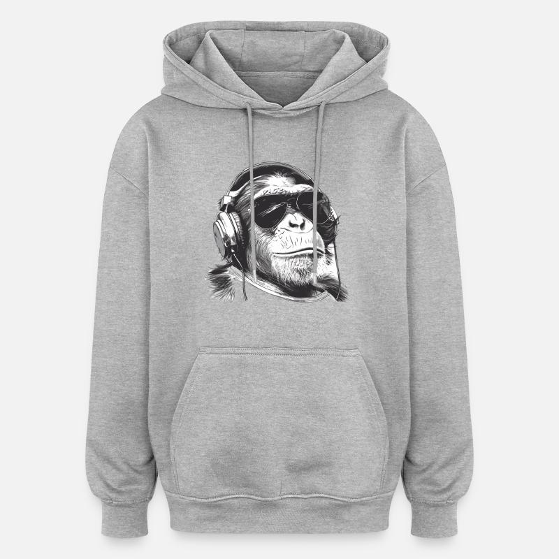Monkey DJ avec casque - Sweat à capuche oversize unisexe - gris chiné