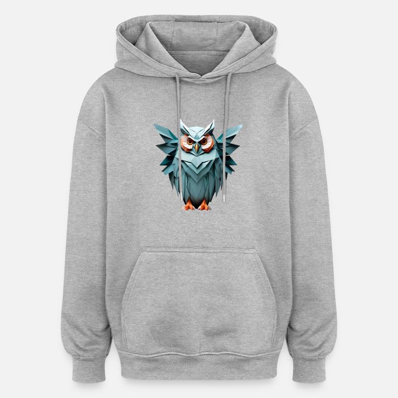 Bleu Low-Poly Owl Design - Sweat à capuche oversize unisexe - gris chiné