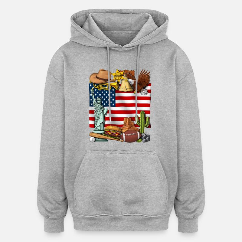 Drapeau des États-Unis - Sweat à capuche oversize unisexe - gris chiné
