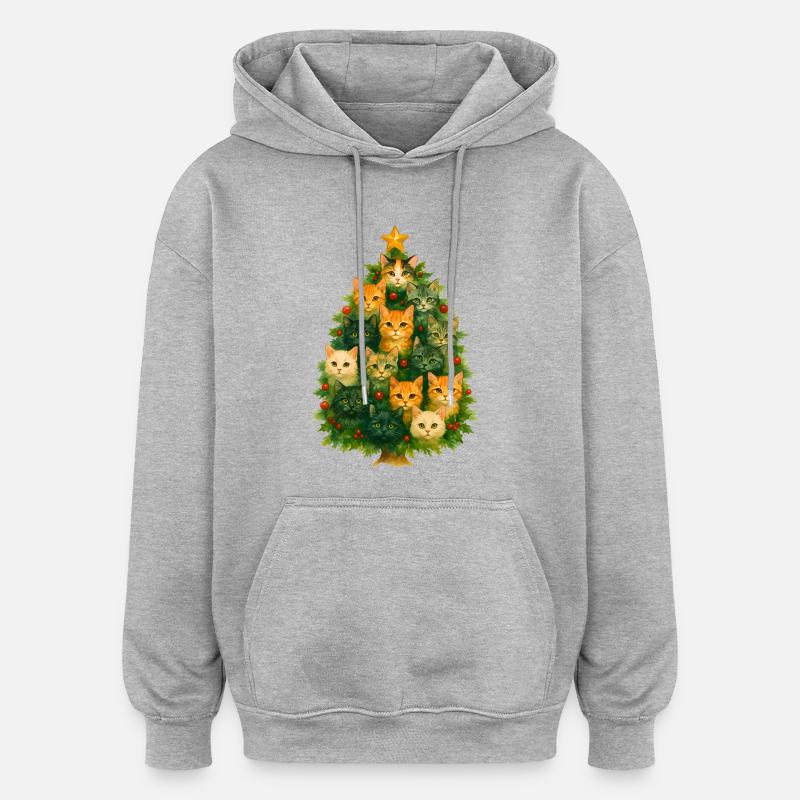 Chat Arbre de Noël Collage - Sweat à capuche oversize unisexe - gris chiné