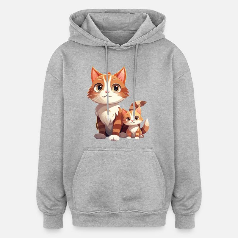 Chat amitié dessin animé Style chat - Sweat à capuche oversize unisexe - gris chiné
