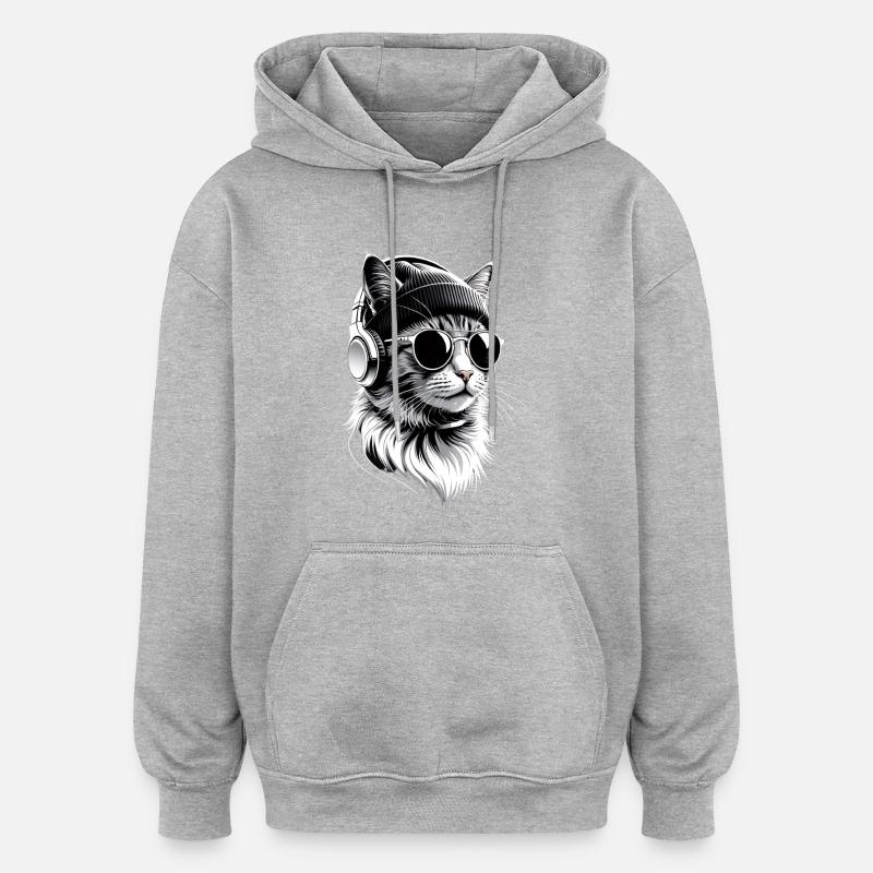 Cat DJ avec casque - Sweat à capuche oversize unisexe - gris chiné