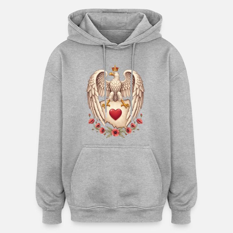 Aigle anglais coeur coquelicots emblème - Sweat à capuche oversize unisexe - gris chiné