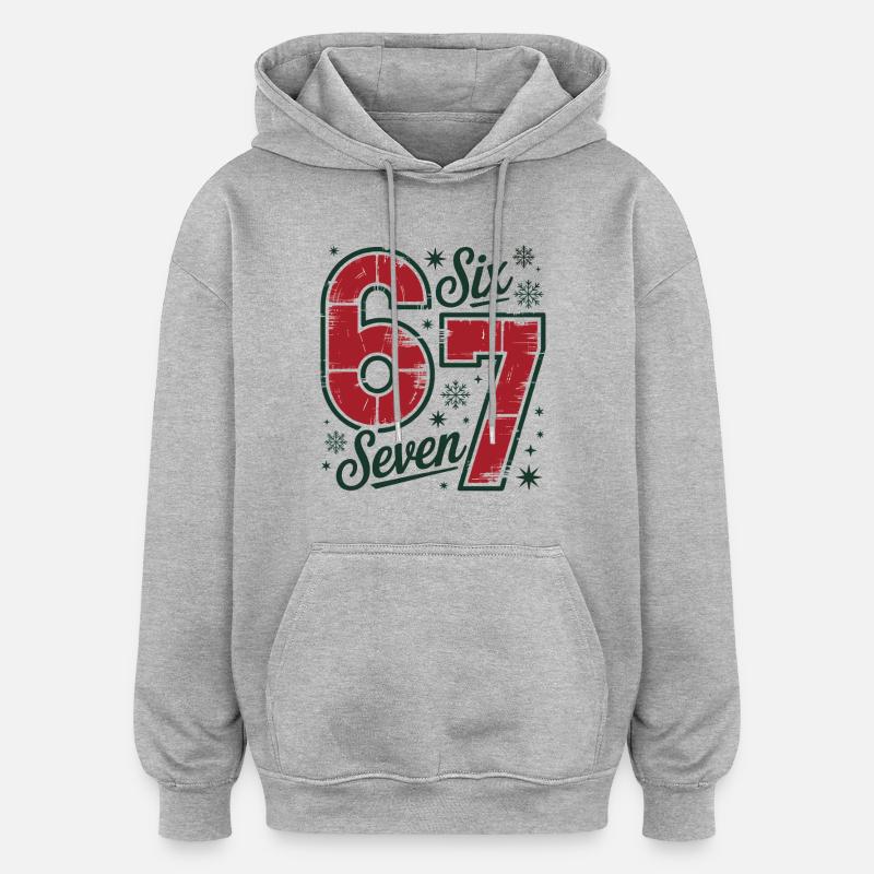 Festif 6 7 Rétro Noël Thème - Sweat à capuche oversize unisexe - gris chiné