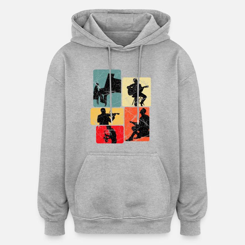 Collage de silhouettes musicales - Sweat à capuche oversize unisexe - gris chiné