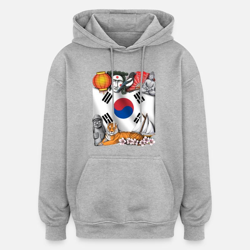 Corée du Sud - Sweat à capuche oversize unisexe - gris chiné