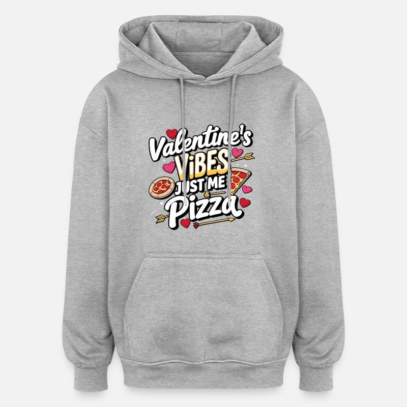 Love de la Saint-Valentin Pizza Vibrations - Sweat à capuche oversize unisexe - gris chiné