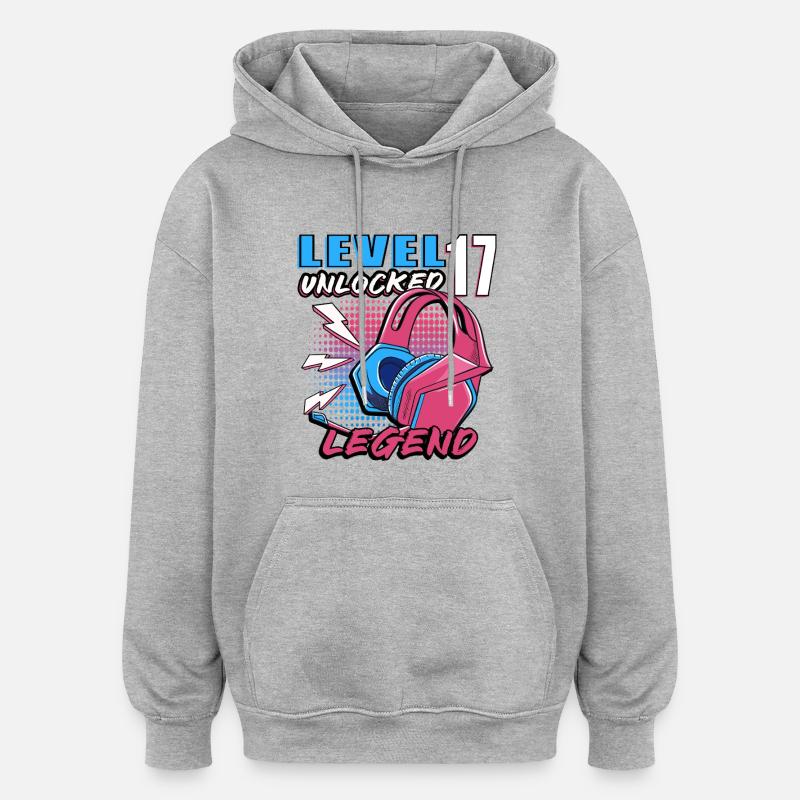 Casques Legend de niveau 17 - Sweat à capuche oversize unisexe - gris chiné