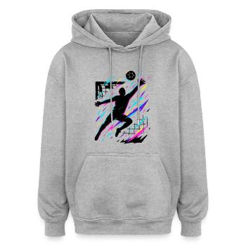 Tir en suspension de handball Silhouette néon colorée, art - Sweat à capuche oversize unisexe - gris chiné - Devant - Noah (186cm)