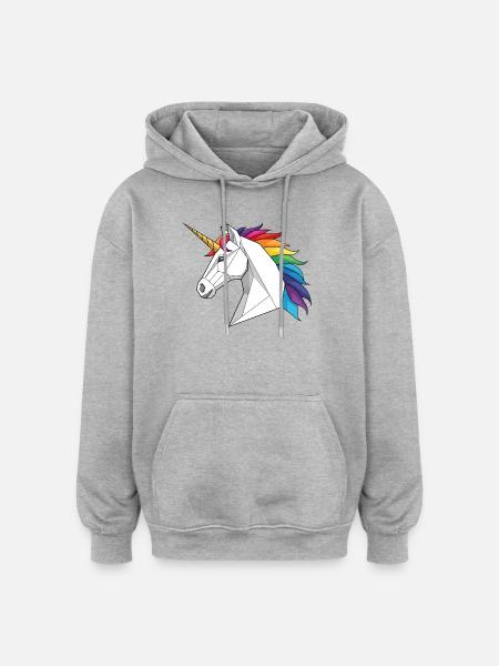 Geometrisches Einhorn mit Regenbogen - Oversized Unisex Hoodie - Grau meliert