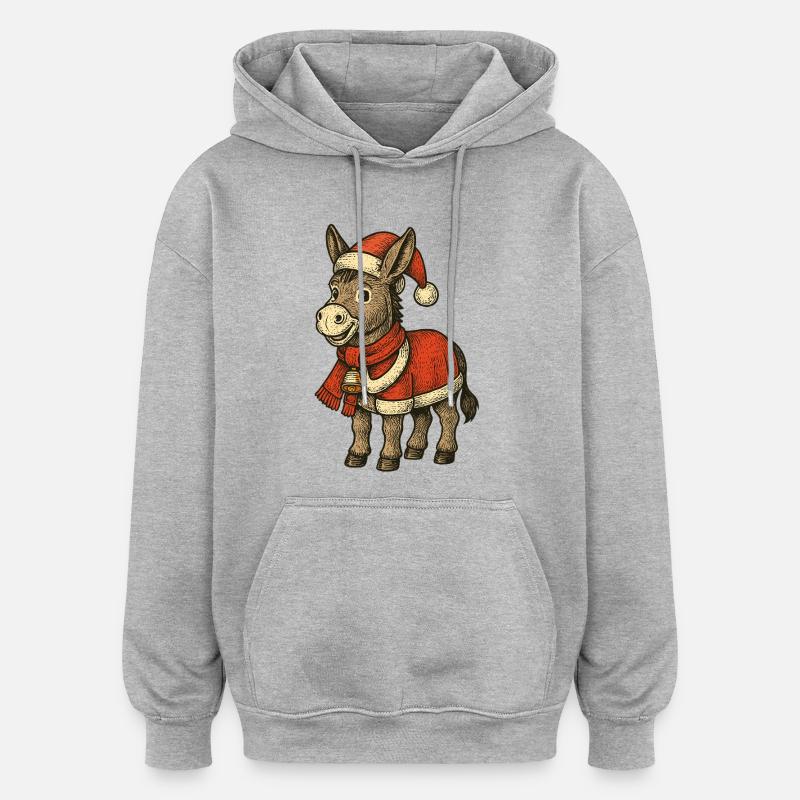 Âne de Noël - Sweat à capuche oversize unisexe - gris chiné