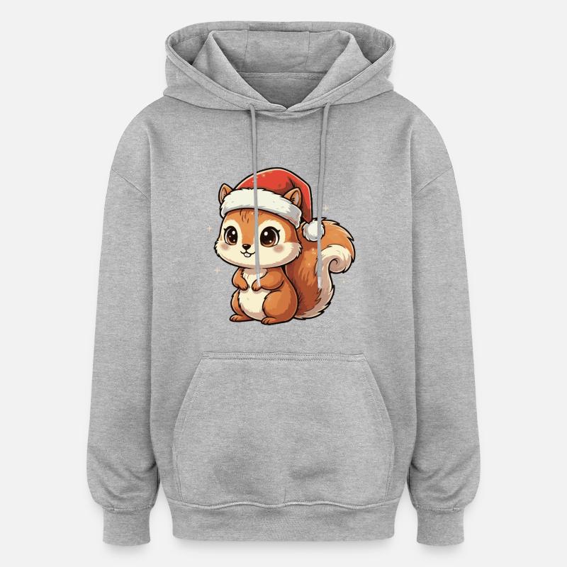 Weihnachts Eichhörnchen mit Santa Hut - Oversized Unisex Hoodie - Grau meliert