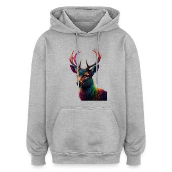 Rainbow Deer Head Art Print - Oversized Unisex Hoodie - heather grey - Front - Noah (186cm)