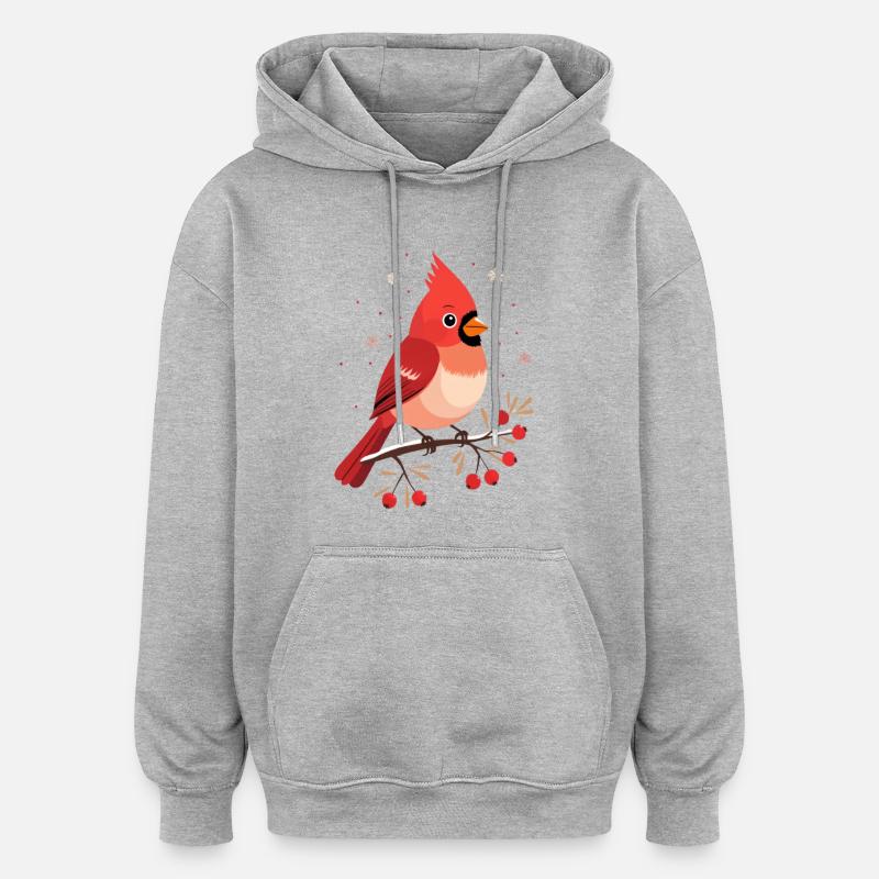 Cardinal d’hiver sur la branche - Sweat à capuche oversize unisexe - gris chiné