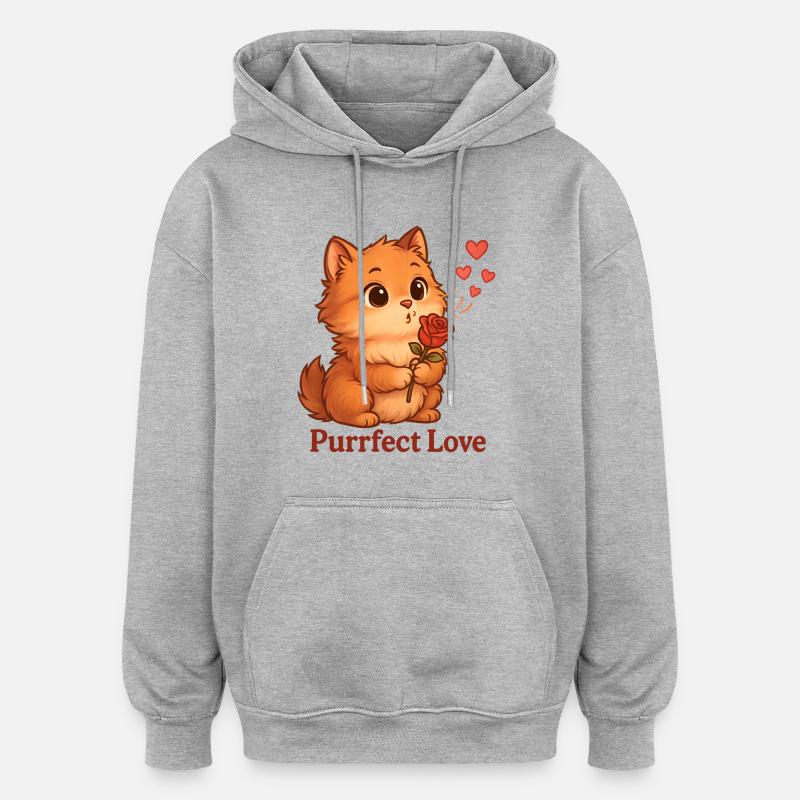 Chat amoureux purrfect avec rose - Sweat à capuche oversize unisexe - gris chiné