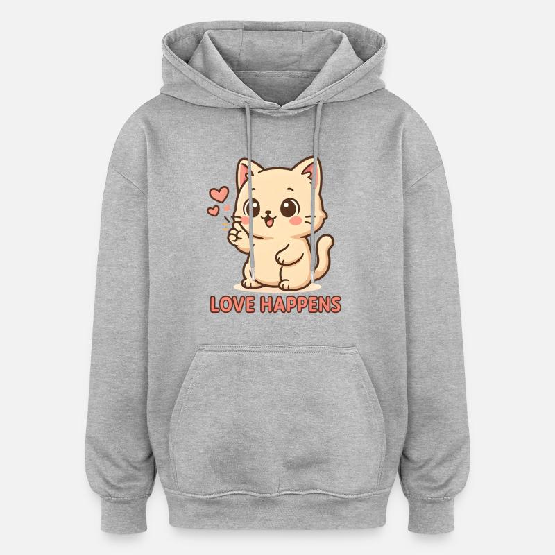 Liebe geschieht: Kätzchen mit Herz - Oversized Unisex Hoodie - Grau meliert