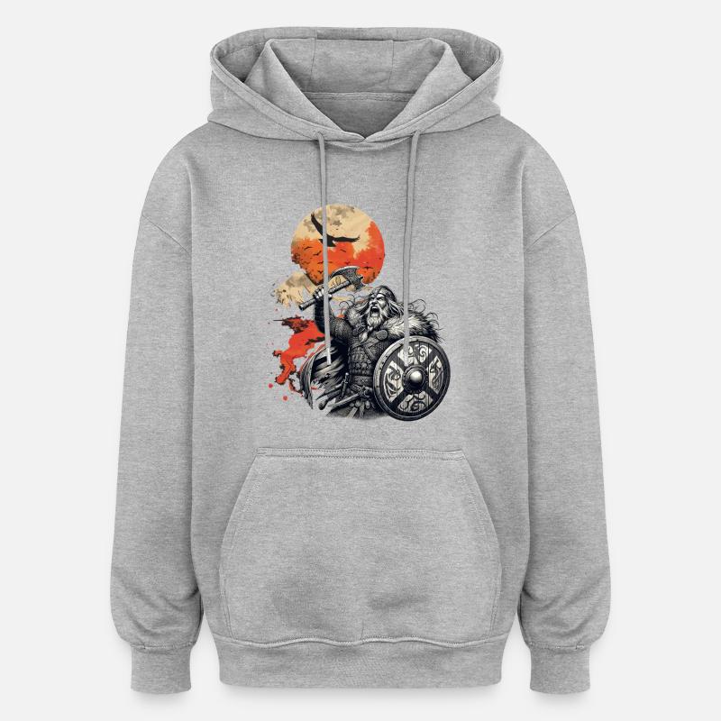 Guerrier viking avec hache et bouclier - Sweat à capuche oversize unisexe - gris chiné