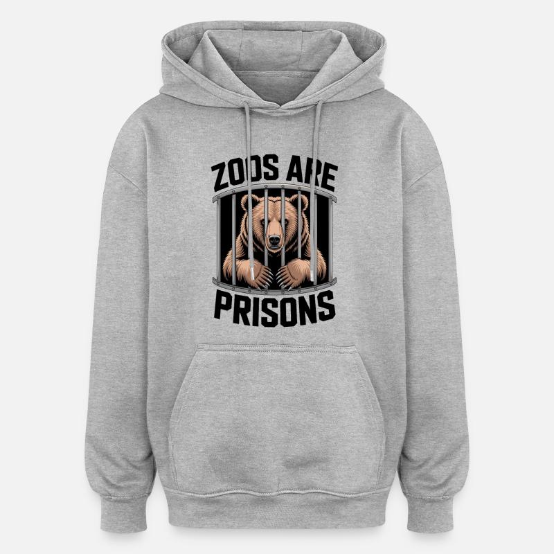 Bär hinter Gittern Motiv - Oversized Unisex Hoodie - Grau meliert