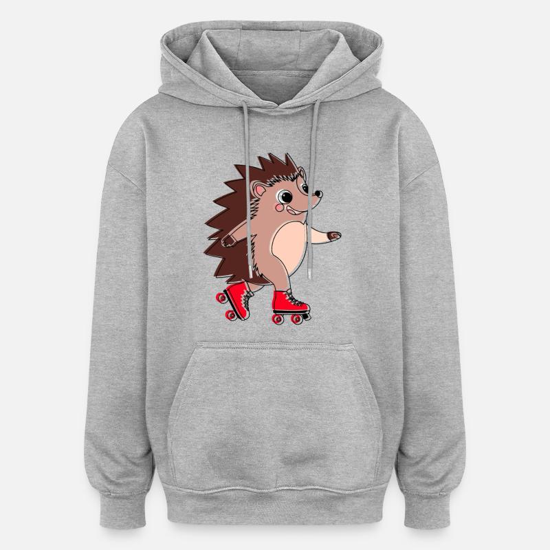 Hérisson en roller - Niglo en roller  - Sweat à capuche oversize unisexe - gris chiné